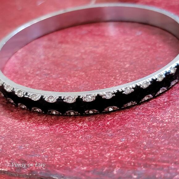 Black Rhinestone Bangle, Chic and Sparkly Bracelet for Evening Glamour - Picture 3 of 8